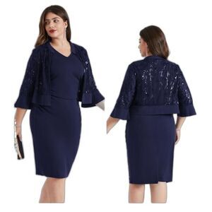 NWT Hannah Nikole Plus 22W Navy Blue Mother of the Bride Dress  Jacket Set‎